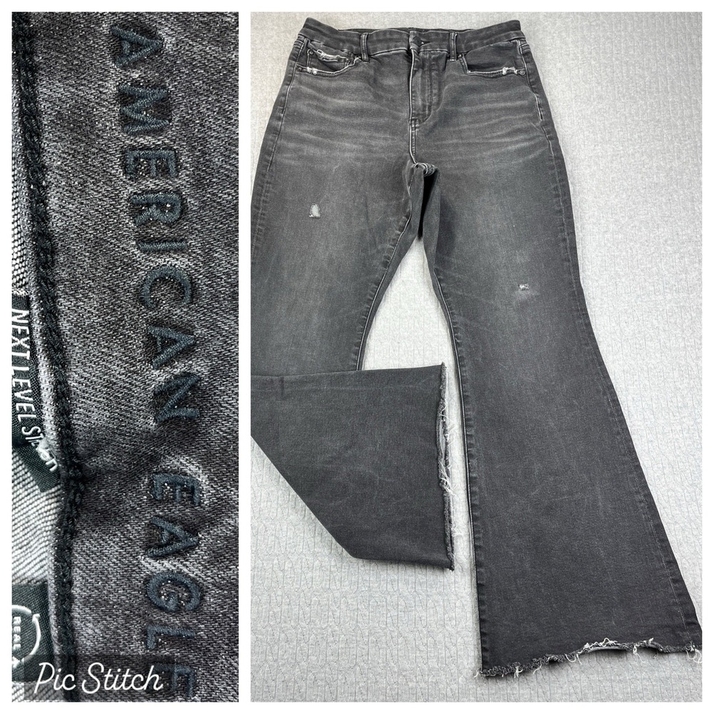 American Eagle Bootcut Black Jeans Women 28X29 high‎ rise, flare, distressed